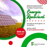 Lançado edital de apoio a projeto na área de energia renovável